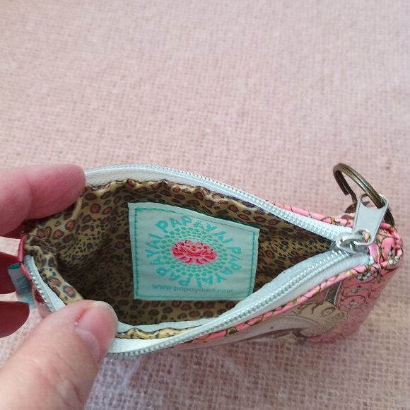 Papaya Art Zippered Coin Purse w/Key Ring, Leopard Design, Boho Chic, NWT - Picture 5 of 6